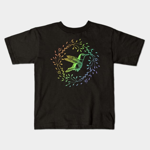 Hummingbird Rainbow Wreath Kids T-Shirt by Pine Hill Goods